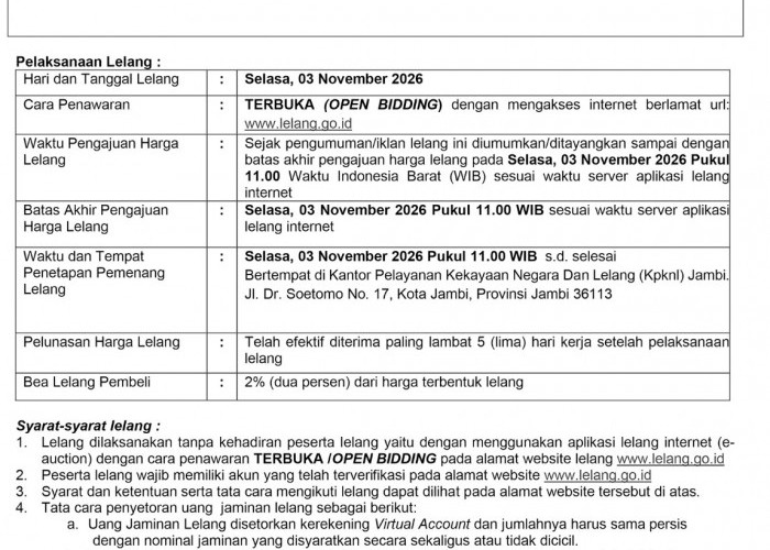 Pengumuman Kedua Lelang Eksekusi Hak Tanggungan BRI Debitur Atas Nama Ervin Afrianto