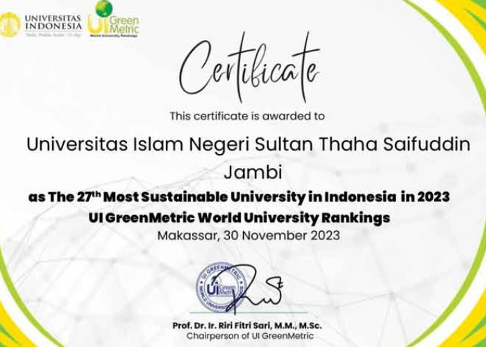 Keren! UIN STS Jambi Kembali Raih Rangking di UI Greenmetric World University Rangking 2023