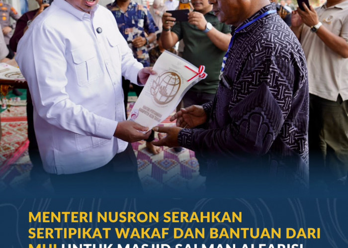 Menteri Nusron Serahkan Sertipikat Wakaf dan Bantuan dari MUI untuk Masjid Salman Alfarisi Aceh Tamiang