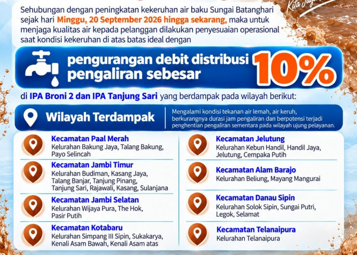 Sungai Batanghari Makin Keruh, Tirta Mayang Pangkas Distribusi Air 10 Persen