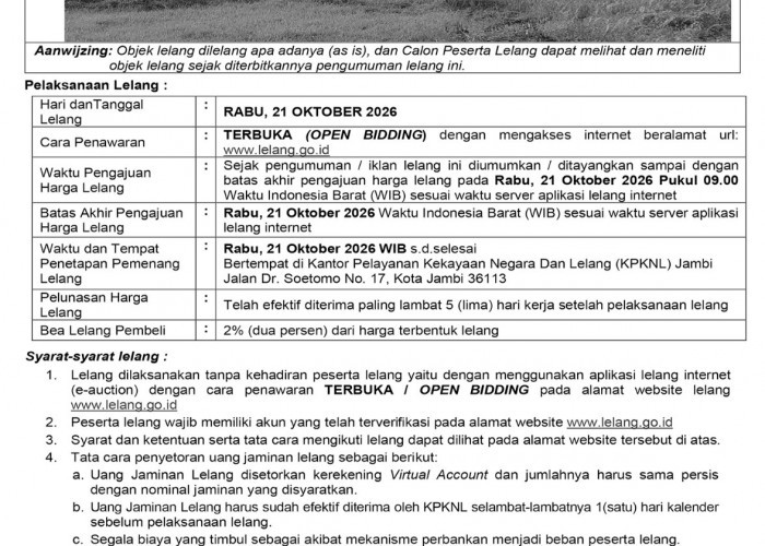 Pengumuman Kedua Lelang Eksekusi Hak Tanggungan BRI Debitur Atas Nama Parianto A / Siska Ermadan Syafriani 