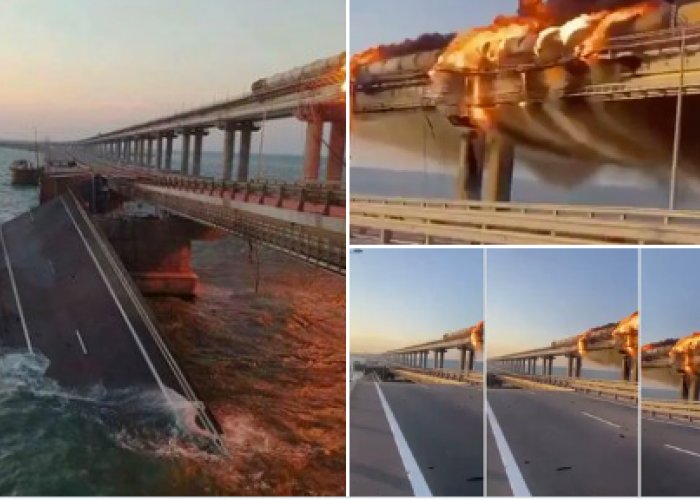 Duar! Jembatan Krimea-Rusia Meledak Sehari Setelah Ultah Putin