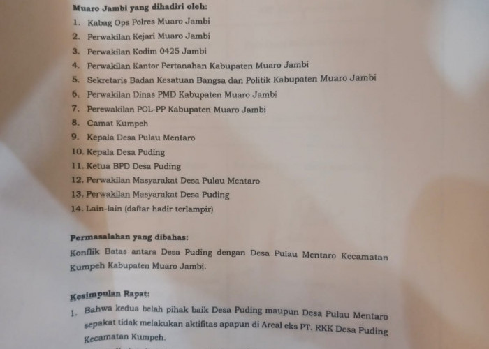 Sengketa Tapal Batas Puding–Pulau Mentaro Memanas, Warga Pertanyakan Kekuatan Kesepakatan Bersama