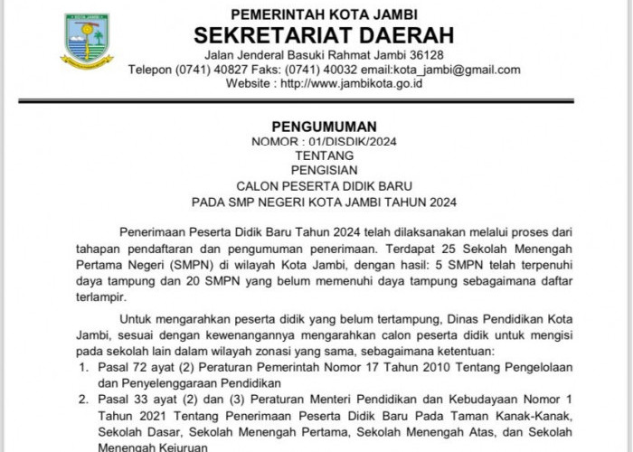 SEGERA DAFTAR! Kuota Kosong 1.628 Kursi, Ini Daftar SMPN Kota Jambi yang Masih Ada Daya Tampung 