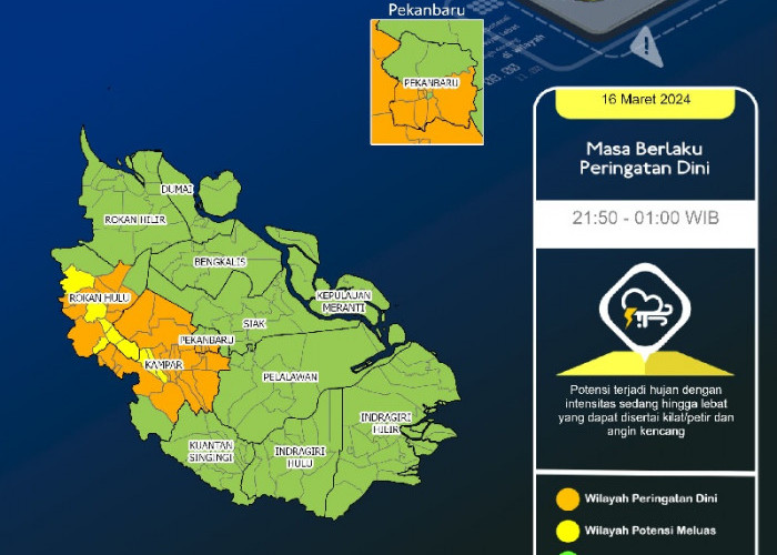Peringatan Dini BMKG Riau: 10 Daerah di Riau Berpotensi Diguyur Hujan Disertai Angin Kencang, Ini Daftarnya