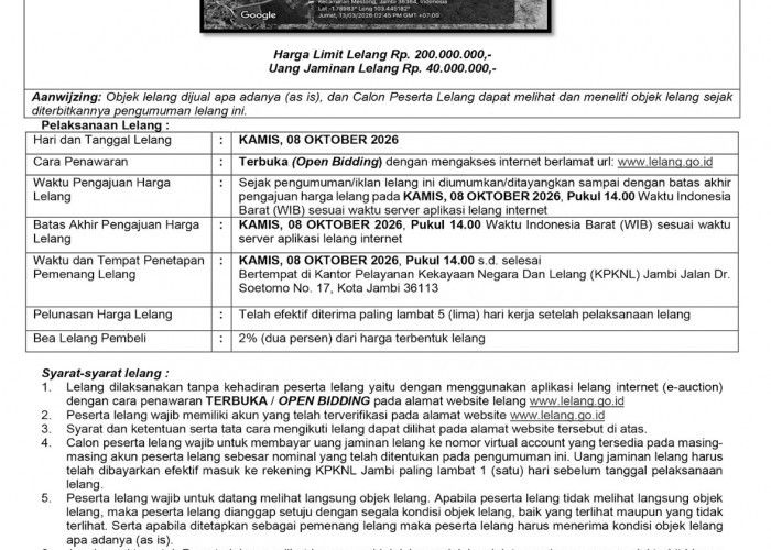 Pengumuman Kedua Lelang Eksekusi Hak Tanggungan BRI Debitur Atas Nama BAMBANG MISWADI SEMBIRING
