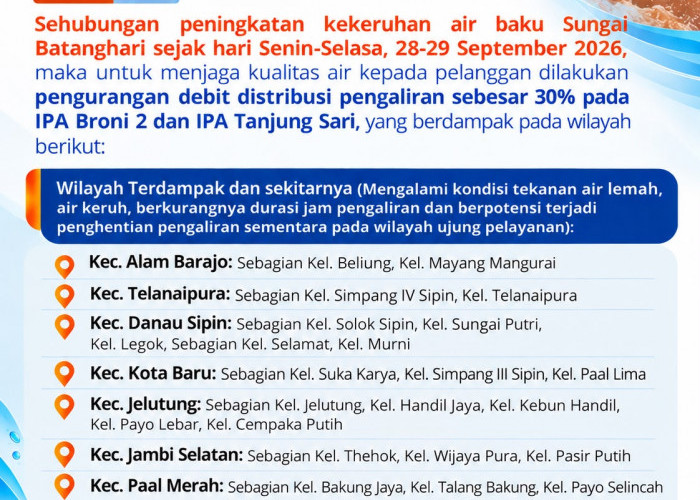 Kekeruhan Batanghari Tembus 1.700 NTU, Tirta Mayang Kurangi Distribusi Air 30 Persen