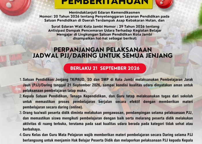 ISPU Belum Bersahabat, Sekolah di Kota Jambi Kembali Daring Besok