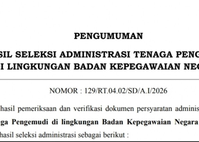 BKN Umumkan Hasil Seleksi Administrasi Tenaga Pengemudi Tahun 2026, 17 Lolos, 31 Tak Lolos, Ini Daftarnya   