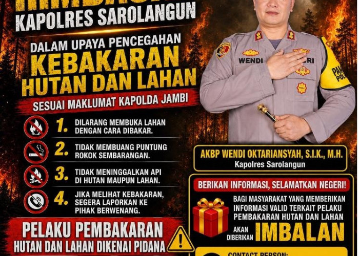 Polres Sarolangun Gelar Sayembara, Laporkan Pembakar Hutan dan Lahan  Bakal Dapat Imbalan