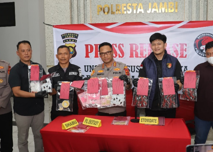 Sabu, Ekstasi hingga Etomidate Bernilai Miliaran Disita, 5 Tersangka Diringkus Polresta Jambi