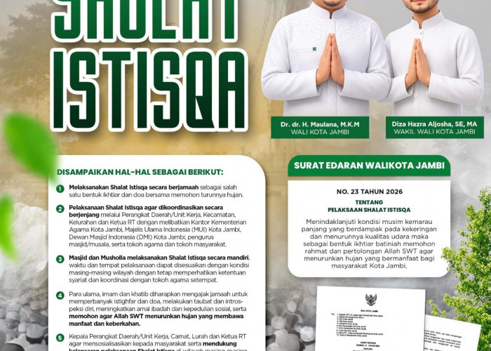 Pemkot Jambi Ajak Warga Gelar Shalat Istisqa, Ikhtiar Hadapi Kemarau dan Kekeringan