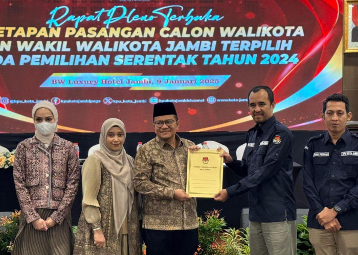 Maulana dan Diza Resmi Ditetapkan KPU Sebagai Walikota dan Wakil Walikota Jambi 2025-2029