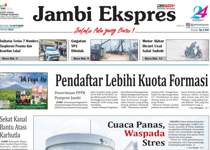 Baca Koran Jambi Ekspres Edisi Selasa 10 Oktober 2023