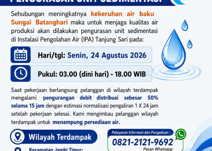 Catat! Tirta Mayang Kurangi Debit Air 50 Persen Senin 24 Agustus, 12 Kelurahan Terdampak