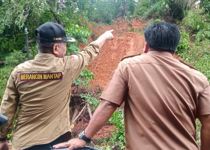 Usai Hujan Lebat, Bupati Merangin H Mashuri Pantau Titik Longsor