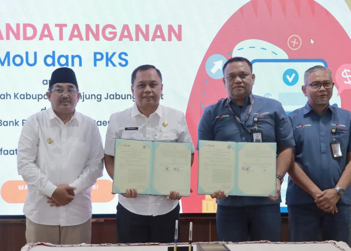 Majukan Layanan Perbankan, Bupati Tanjung Jabung Barat Teken MoU dan PKS dengan Bank 9 Jambi