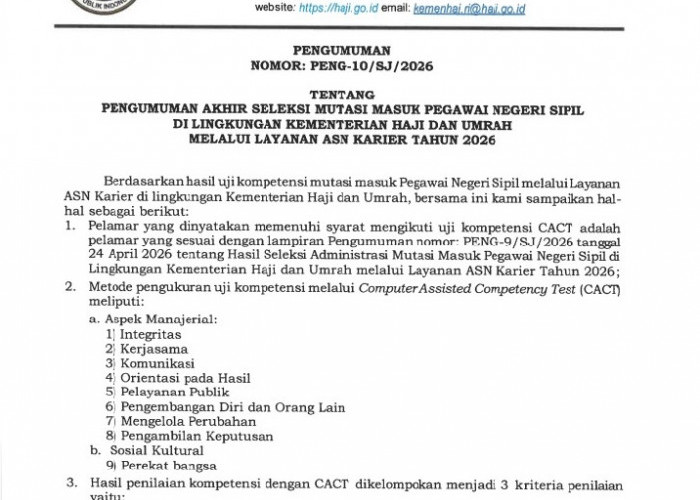 Kemenhaj Umumkan 266 PNS Lolos Seleksi Mutasi Masuk Melalui ASN Karier 2026