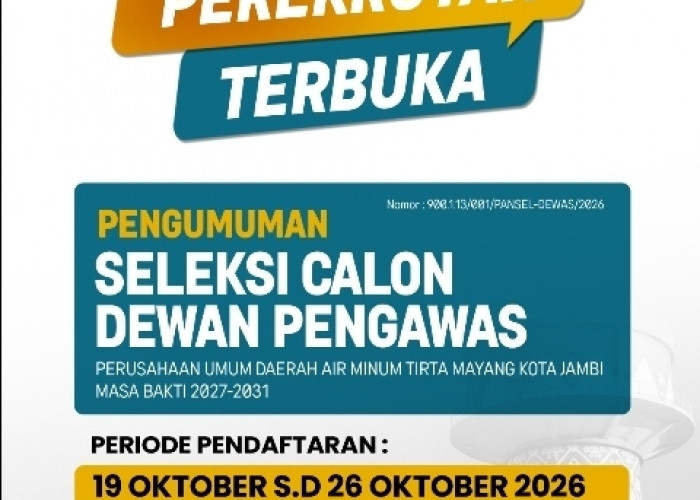 Pemkot Jambi Buka Seleksi Dewan Pengawas Tirta Mayang, Lulusan S-1 Bisa Daftar