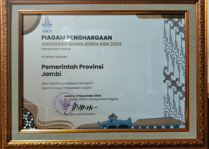 Provinsi Jambi Raih 2 Penghargaan Peringkat 3 Nasional Anugerah Manajemen ASN 2024