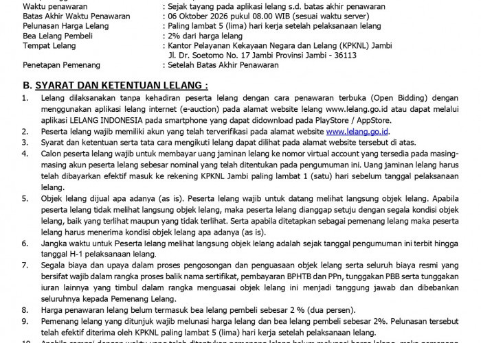 Pengumuman Kedua Lelang Eksekusi Hak Tangguangan BRI Debitur Atas Nama  M. Nur