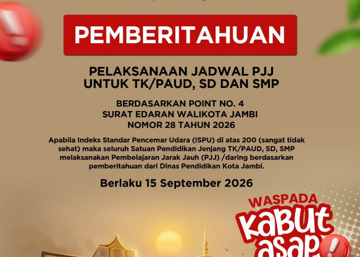 ISPU Masih Diatas 200, Pemkot Jambi Putuskan TK hingga SMP Belajar dari Rumah