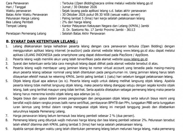 Pengumuman Lelang Ulang Eksekusi Hak Tanggungan BRI Debitur Atas Nama  Alex Sander