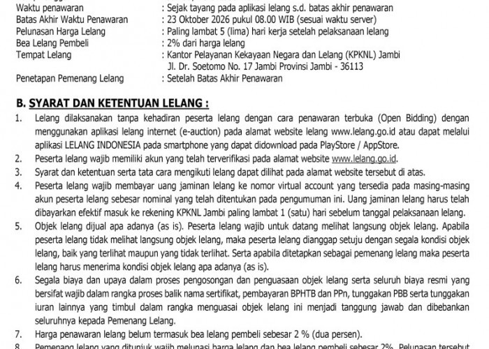 Pengumuman Lelang Ulang Eksekusi Hak Tanggungan BRI Debitur Atas Nama  Syahrizal