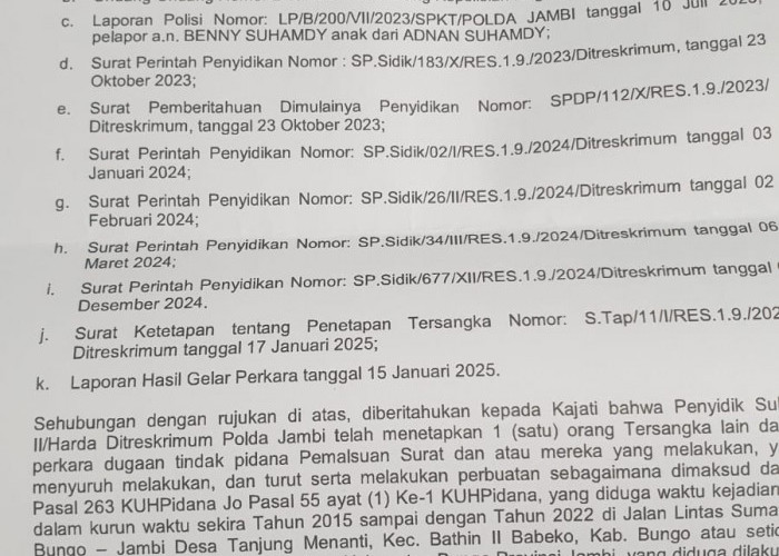 Polda Jambi Dikabarkan Kembali Tetapkan Dua Tersangka Mafia Tanah di Bungo