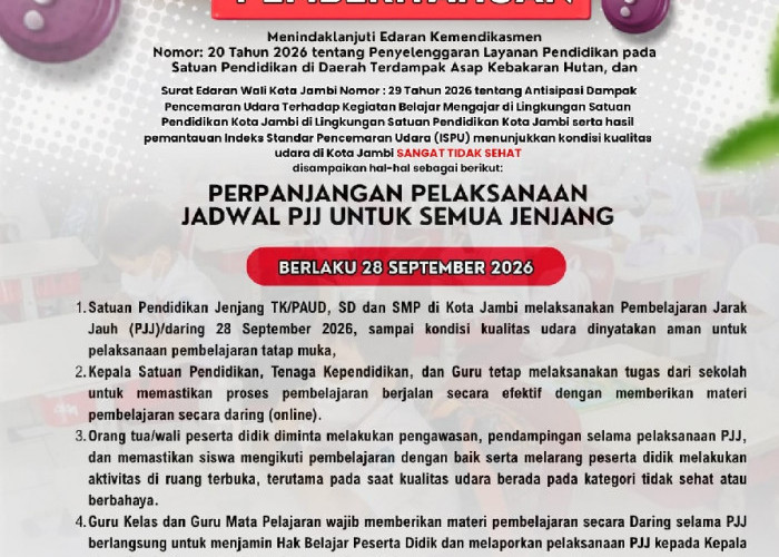 Sekolah di Kota Jambi Kembali PJJ, Kualitas Udara Memburuk